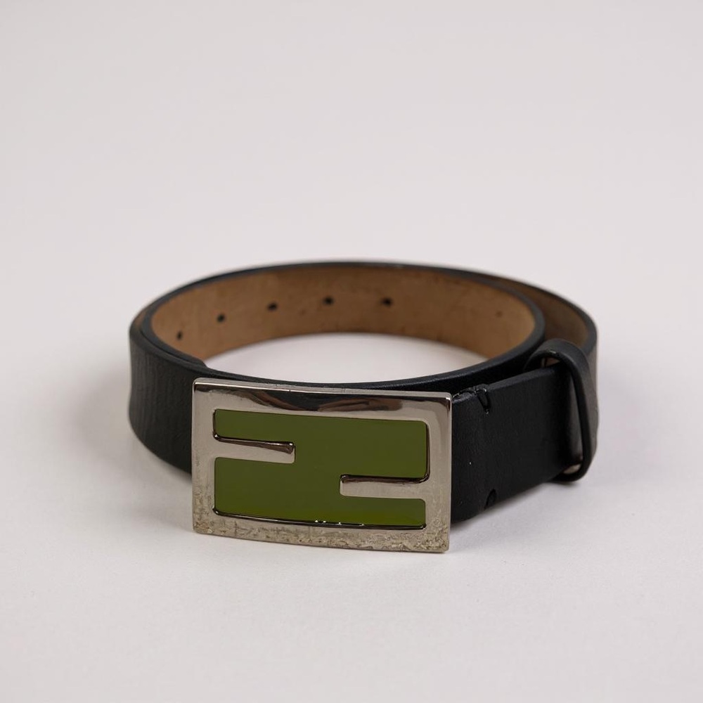 Fendi 90’s Black Belt with Green Buckle